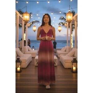 Malai A29291 Tiedye Ilusión Slit Front Dress Sz Small NWT Resort Vacation Beachy